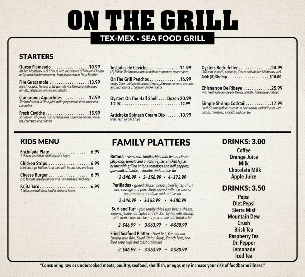 Menu On The Grill Restaurant Bar & Grill